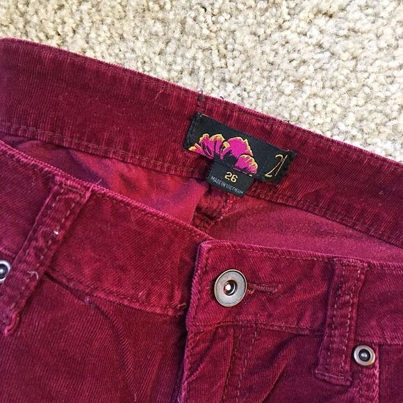 Burgundy Corduroy Spandex Blend Trousers - Picture 3 of 10